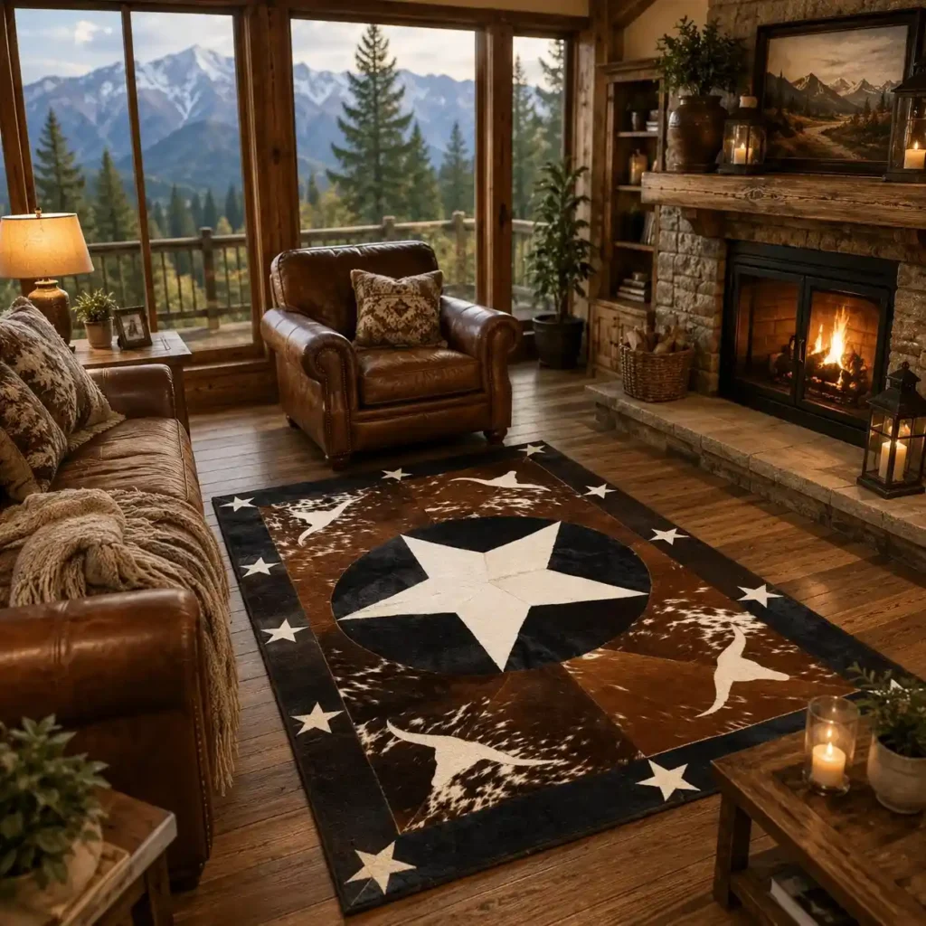 Handmade cowhide square rug with natural pattern for modern living room