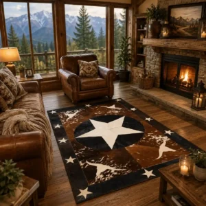 Handmade cowhide square rug with natural pattern for modern living room