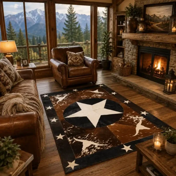 Handmade cowhide square rug with natural pattern for modern living room