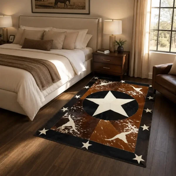 Handmade cowhide square rug with natural pattern for modern living room