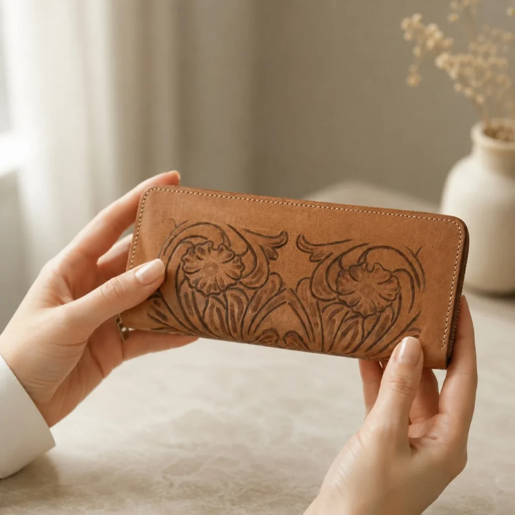 vintage hand tooled leather purse