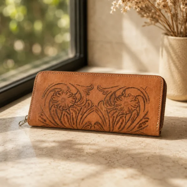vintage hand tooled leather purse