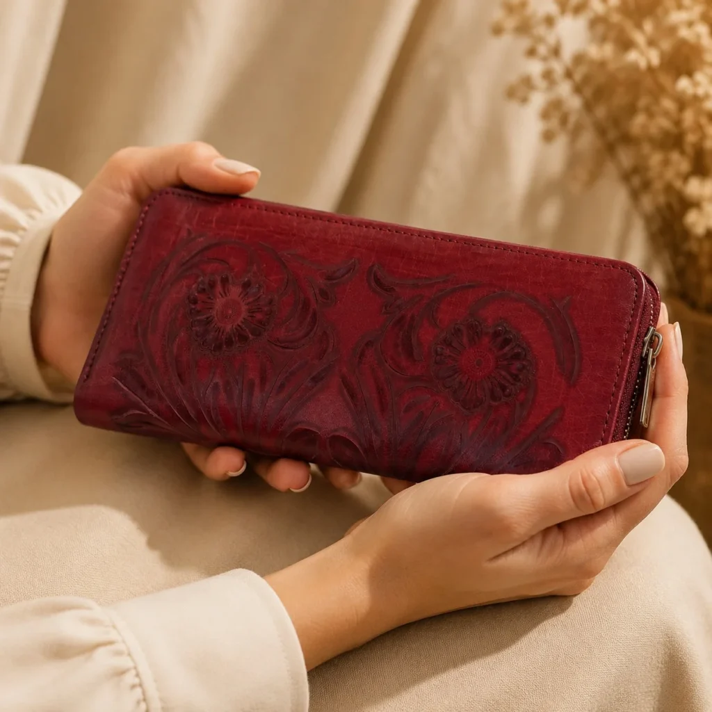 vintage hand tooled leather purse