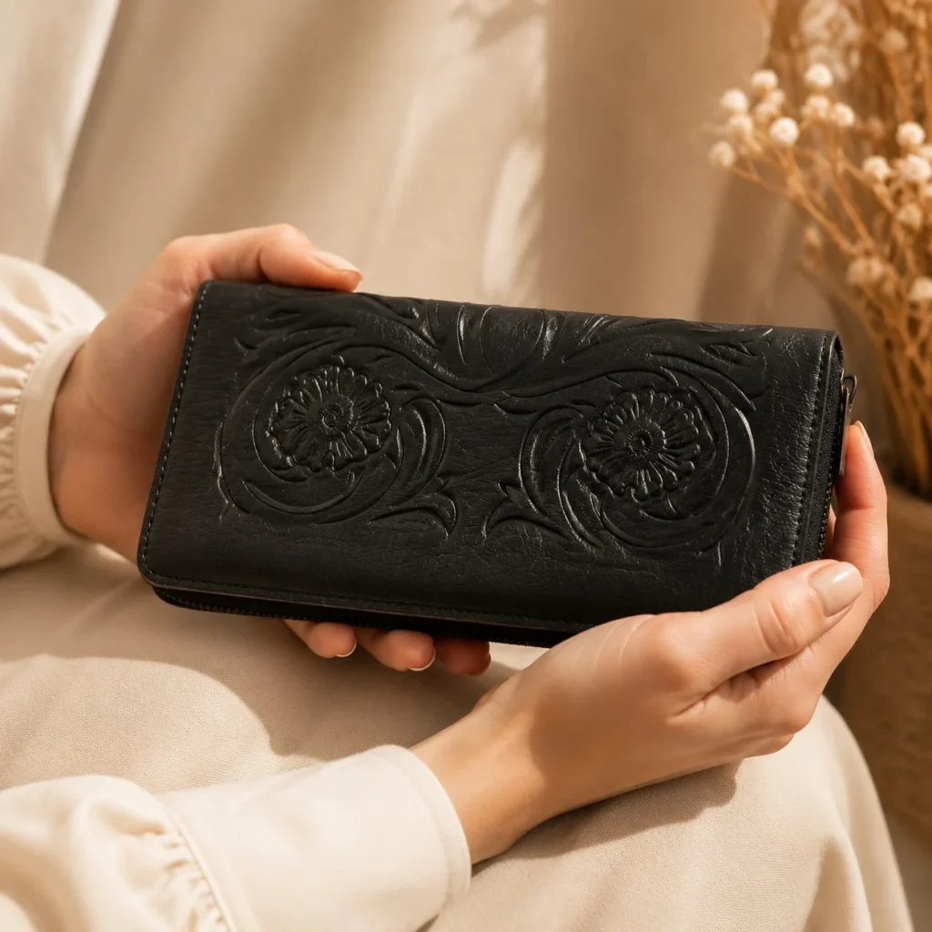 Black Women Hand Tooled Leather Wallet