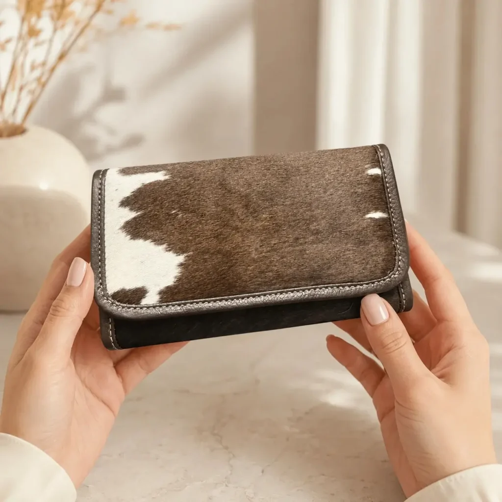 Brown Cowhide Women Flip Hand Wallet Genuine Purse