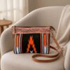 Handmade Durri fabric crossbody purse with hand tooled leather detail