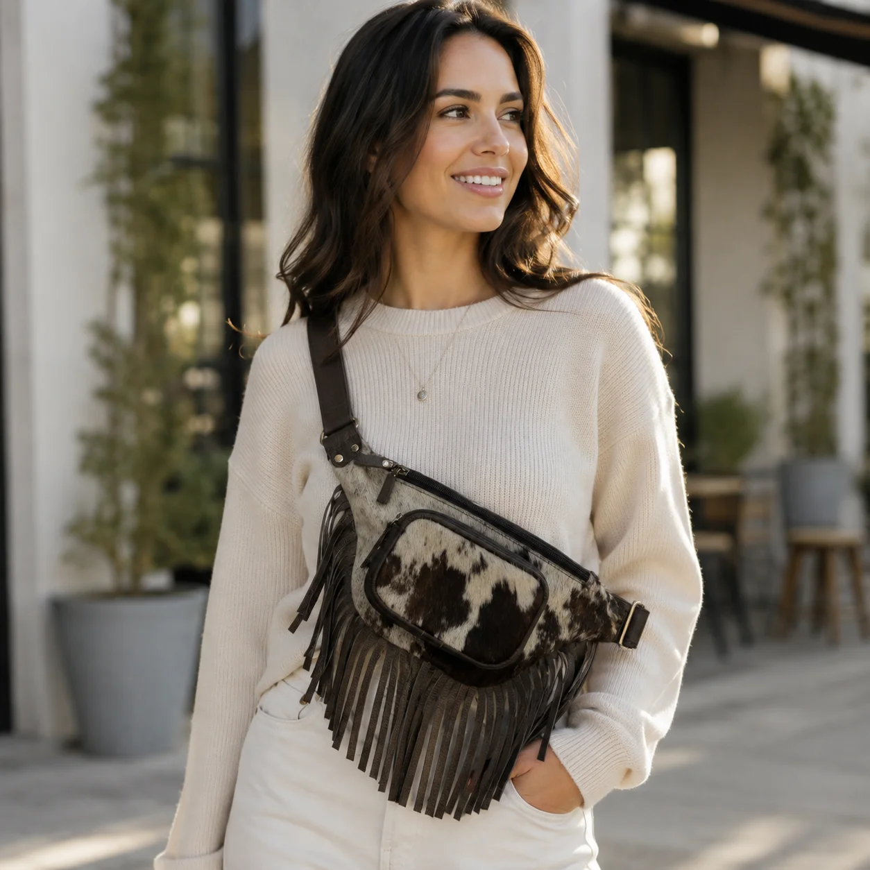 dark-brown-cowhide-fanny-pack-with-fringe-western-waist-bag