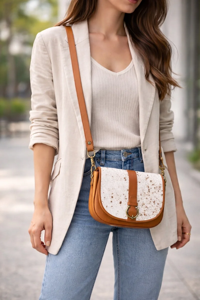 cowhide-flap-buckle-crossbody-purse