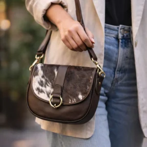 Cowhide Flap Buckle Crossbody Purse