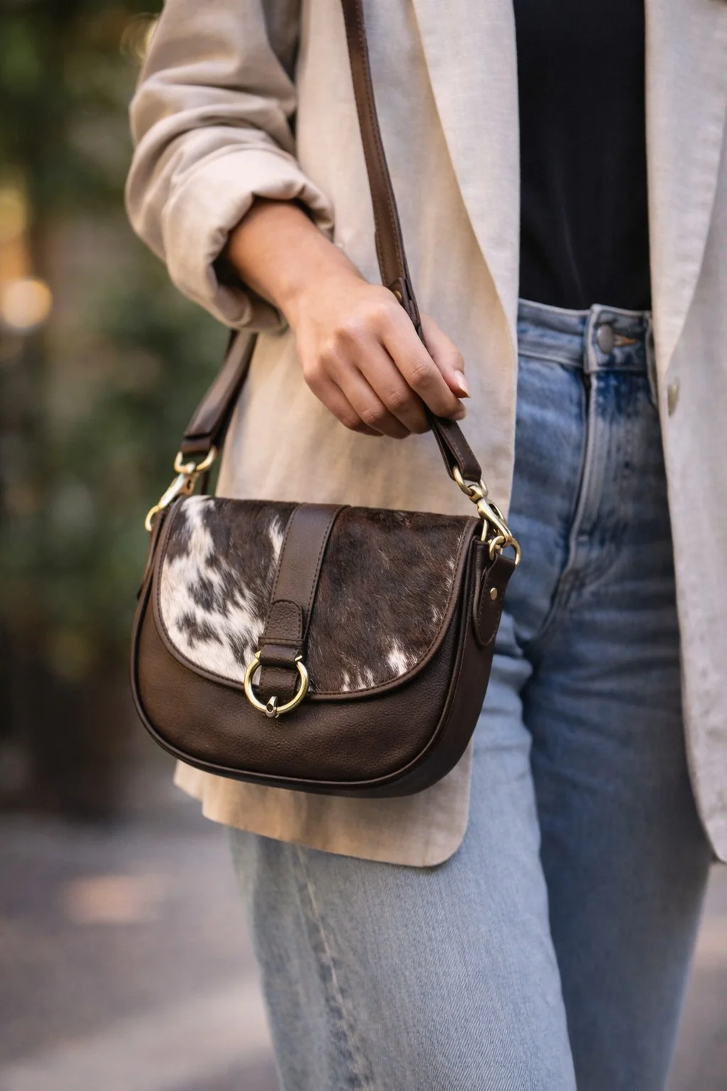cowhide-flap-buckle-crossbody-purse-ladies