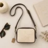 Jute crossbody bag for women with leather detailing and adjustable strap
