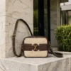 Jute crossbody bag for women with leather detailing and adjustable strap