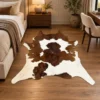 Calf hide rug brown white - bedroom