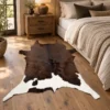 Calf hide rug chocolate brown white - bedroom