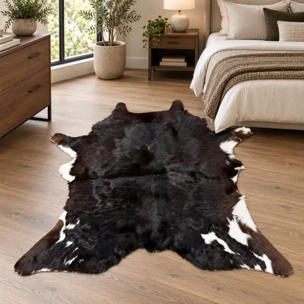 Calf hide rug dark tricolor - bedroom