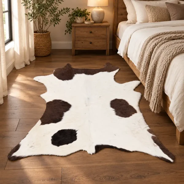 Calf hide rug white dark spotted - bedroom
