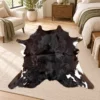 Calf hide rug black brown tricolor - bedroom