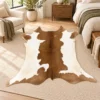 Calf hide rug brown white spine - bedroom