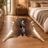Calf hide rug brown spine stripe - bedroom