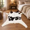 Calf hide rug black white - bedroom