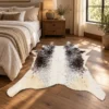 Calf hide rug black white spotted tan edges - bedroom