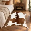 Calf hide rug brown white - bedroom