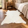 Calf hide rug solid white - bedroom