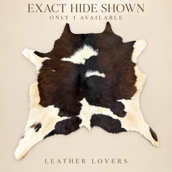 Calf hide rug dark brown white - branded