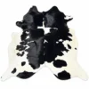 Brazilian cowhide rug in black and white bold pattern made from genuine cowhide shown on a white background