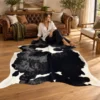 Brazilian cowhide rug in black and white made from genuine cowhide shown in an Australian living room