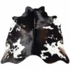 Brazilian cowhide rug in black brown and white speckled made from genuine cowhide shown on a white background