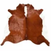 Brazilian cowhide rug in chestnut and white made from genuine cowhide shown on a white background
