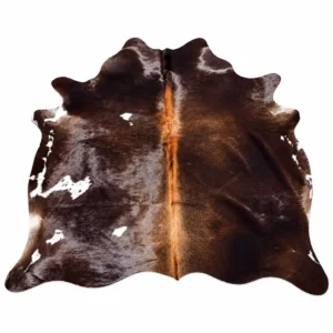 Brazilian cowhide rug in dark brown espresso made from genuine cowhide shown on a white background