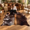 Brazilian cowhide rug in dark brown espresso made from genuine cowhide shown in an Australian living room