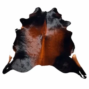 Brazilian cowhide rug in exotic black and brown made from genuine cowhide shown on a white background