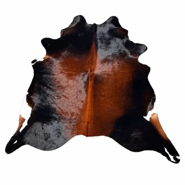 Brazilian cowhide rug in exotic black and brown made from genuine cowhide shown on a white background