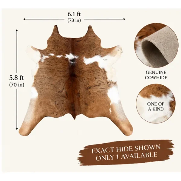 Calf hide rug brown and white - dimensions