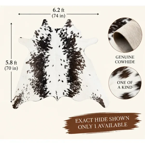 Calf hide rug white and dark brown speckled - dimensions