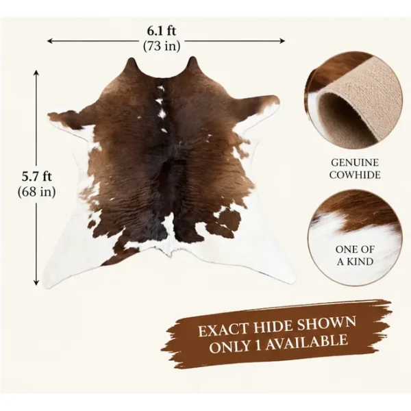 Calf hide rug ombre brown and white - dimensions