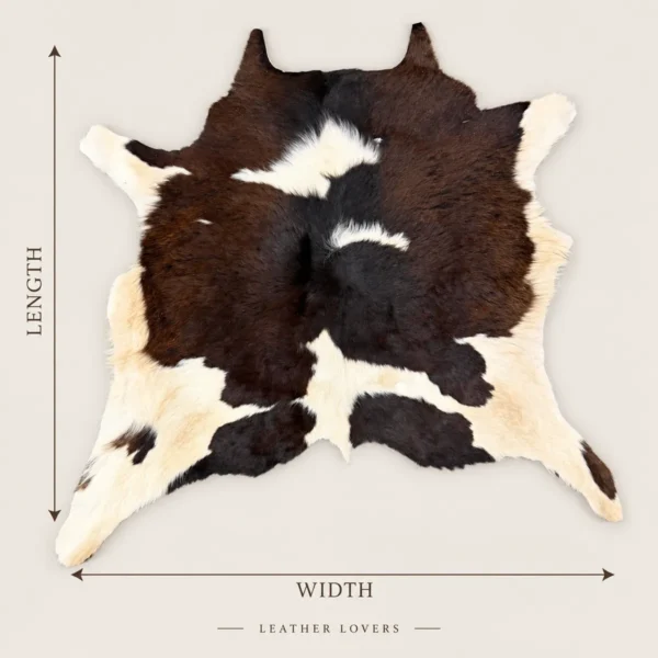 Calf hide rug dark brown white - dimensions