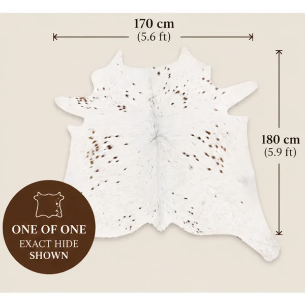 Calf hide rug white fine speckles - dimensions