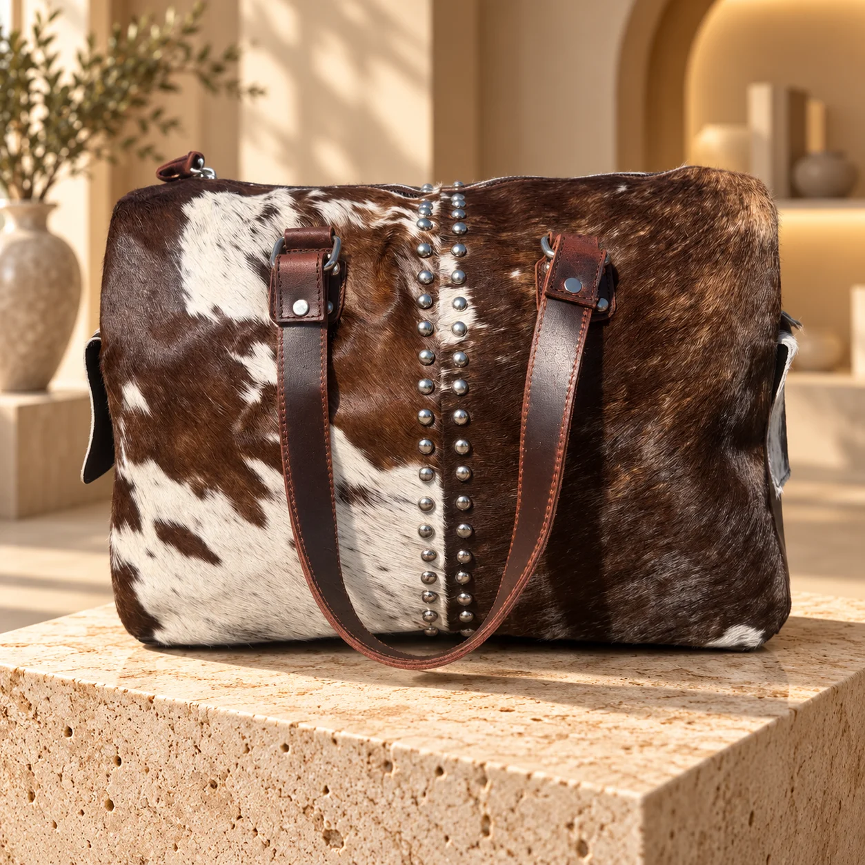 cowhide mini duffle bag