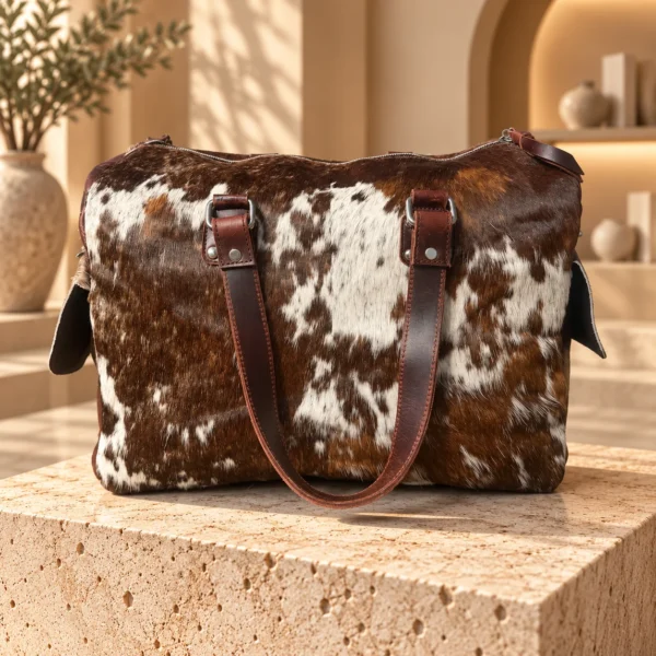cowhide mini duffle bag
