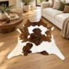Calf hide rug brown white - living room