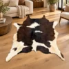Calf hide rug dark brown white - living room