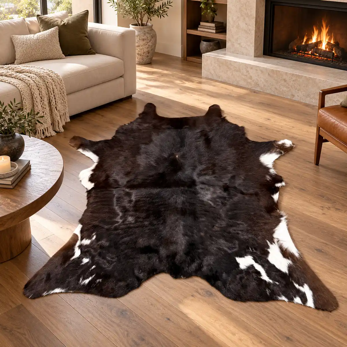 Calf hide rug dark tricolor - living room