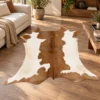 Calf hide rug tan white - living room