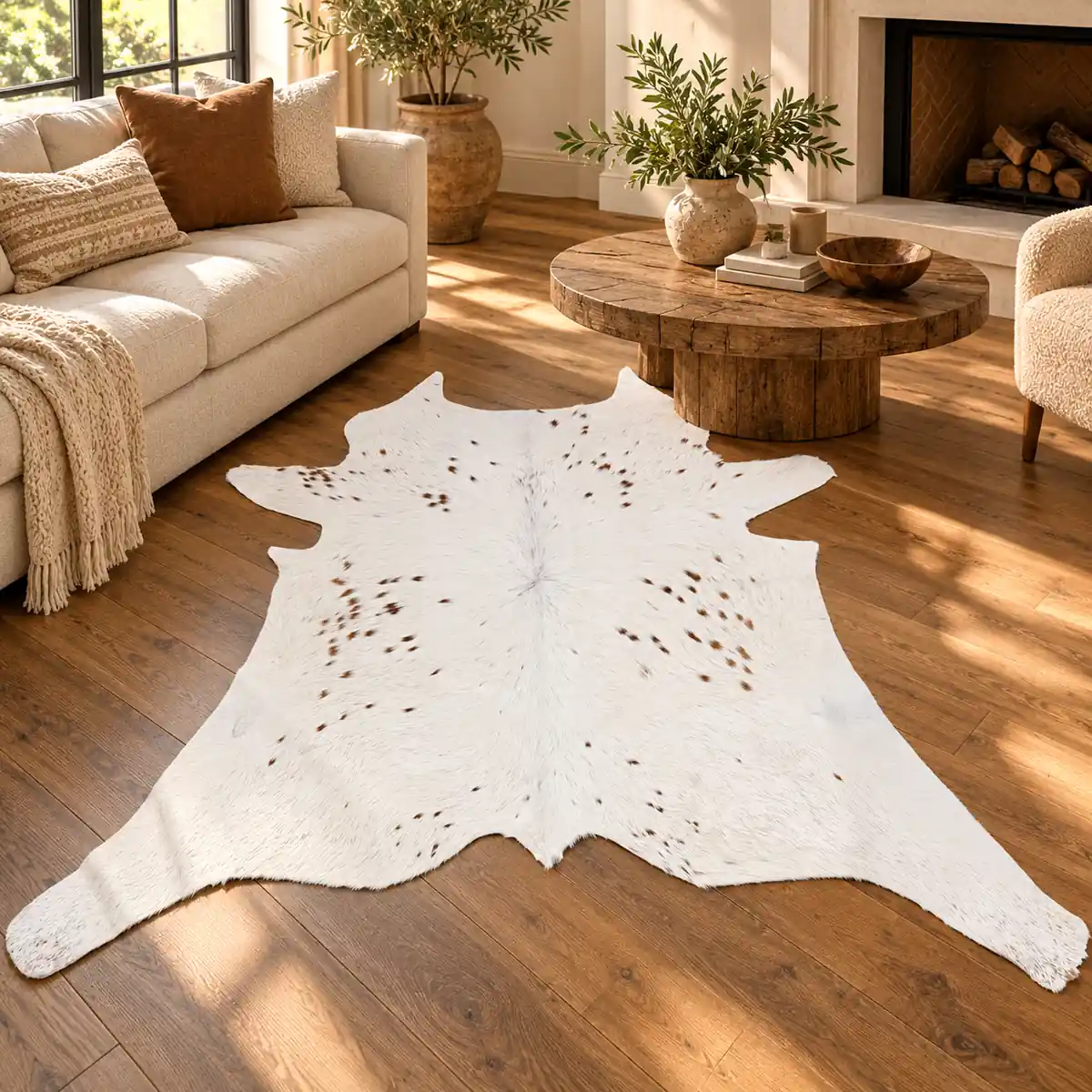 Calf hide rug white speckled - living room