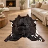 Calf hide rug black brown tricolor - living room
