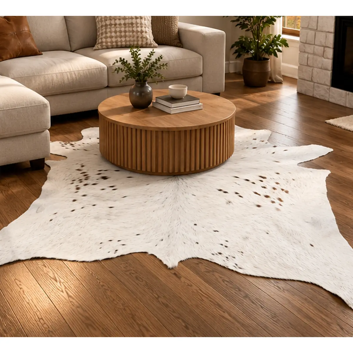 Calf hide rug white fine speckles - living room
